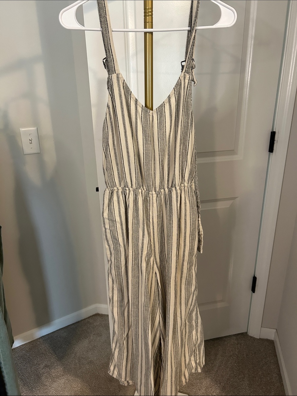 Roxy Cream and Black Striped Sleeveless Jumpsuit Romper